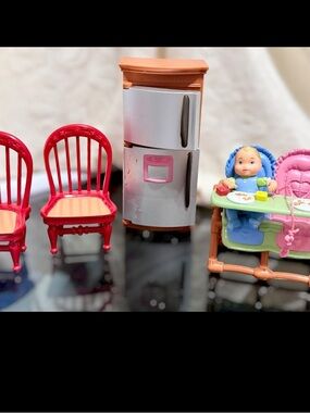 Fisher Price Loving Family Doll Furniture Lot Fridge 2 Chairs Baby + Stroller